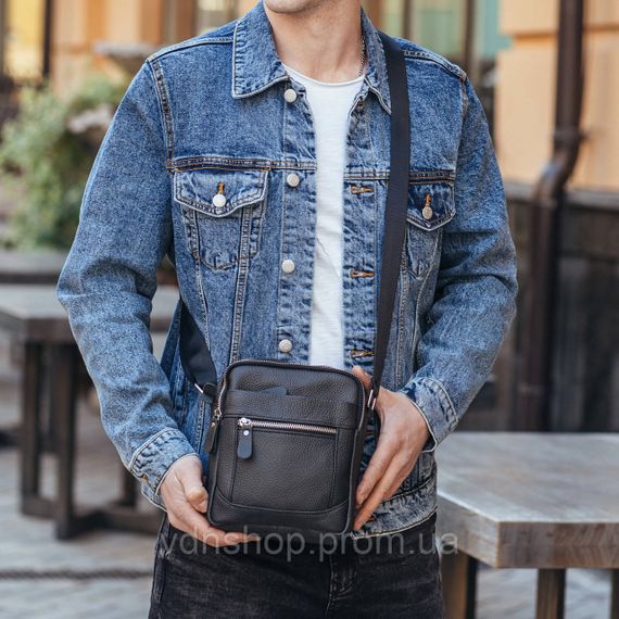 Чоловіча барсетка 18х21х7, сумка шкіряна планшетка через плече Tiding Bag SK N5386 чорна | Зображення 1