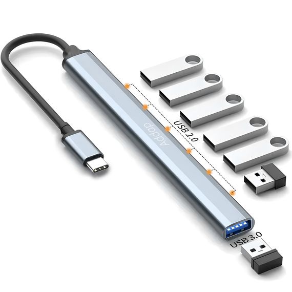 USB Type-C хаб, концентратор / разветвитель для ноутбука Addap UH-04С, на 7 портов USB, Gray (0287) | Зображення 3