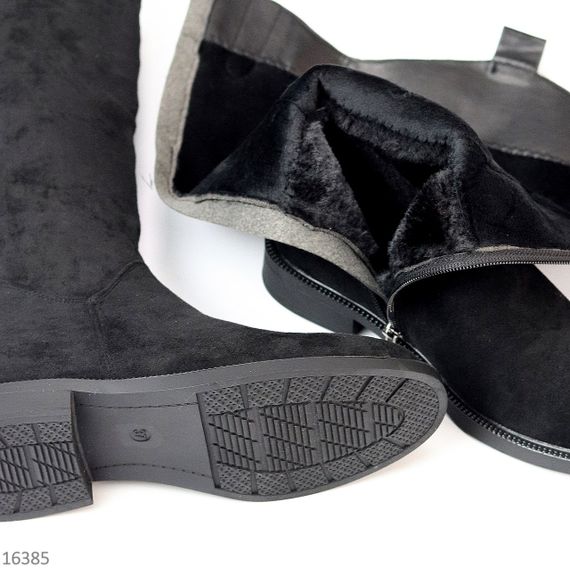Повсякденні високі чорні зимові чоботи замшеві низький хід | Зображення 4