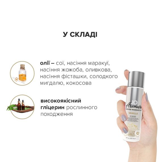 Натуральна масажна олія JO Aromatix Massage Oil Vanilla 120 мл | Зображення 3