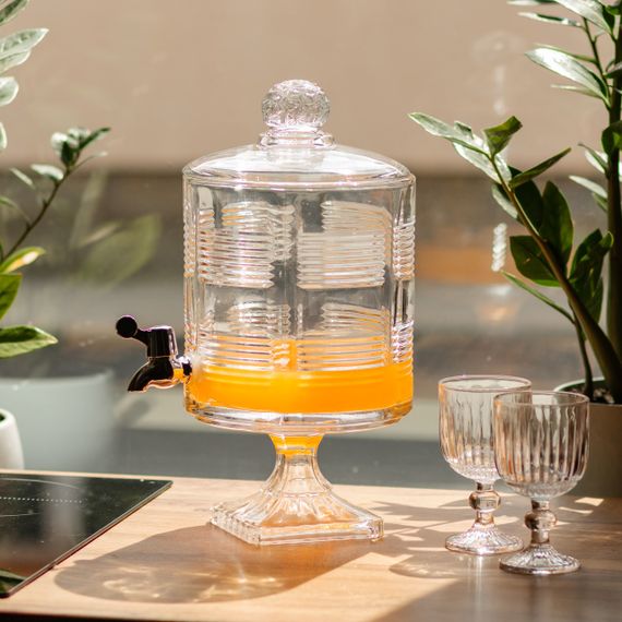 Лимонадниця з краном на підставці скляна 4,5 л прозора HP-19-2 | Зображення 1