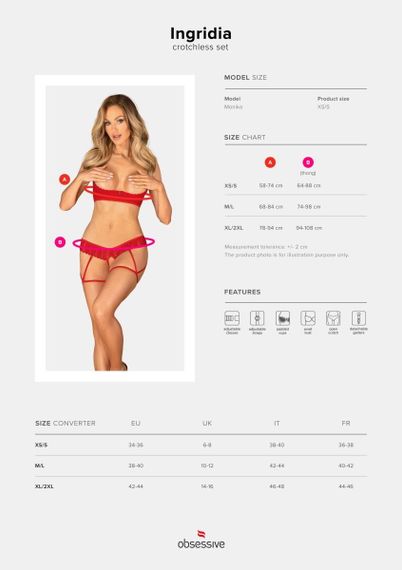 Комплект з відкритим доступом Obsessive Ingridia, червоний, XS/S sexstyle | Зображення 6