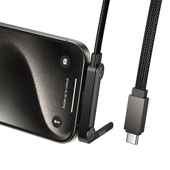 Дата кабель Hoco U150 Exquisite side plug and stand Type-C to Type-C 60W (1.2m) Black | Зображення 4