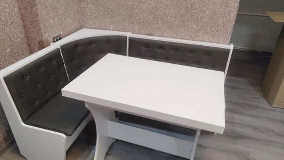 Куток кухонний зі столом та 2 табуретки 114х154 см Mebel-Service Тканина Malmo 94 аnthracite ДСП Білий | Зображення 3