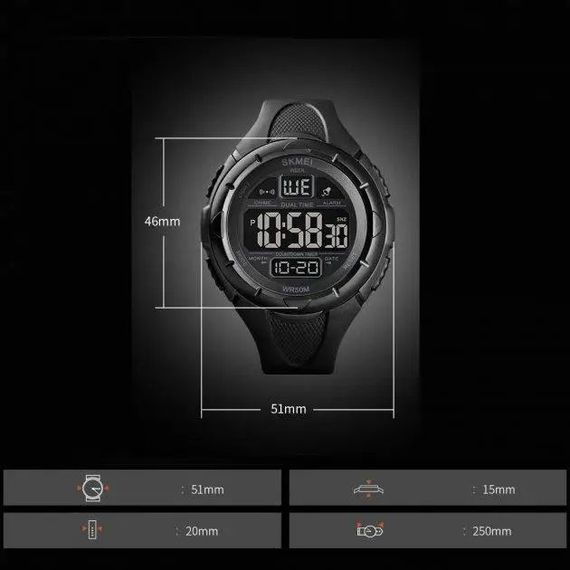 Годинник наручний чоловічий SKMEI 1656BK BLACK, водостійкий тактичний годинник. Колір: чорний | Зображення 2