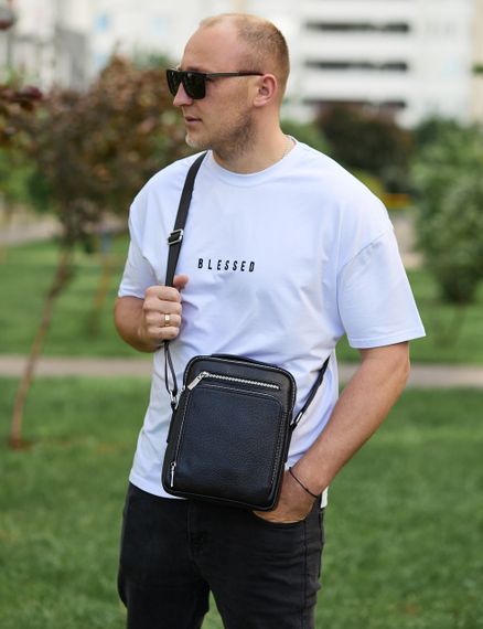 Чоловіча сумка-барсетка через плече шкіряна чорна з ручкою Tiding Bag M61693 | Зображення 9