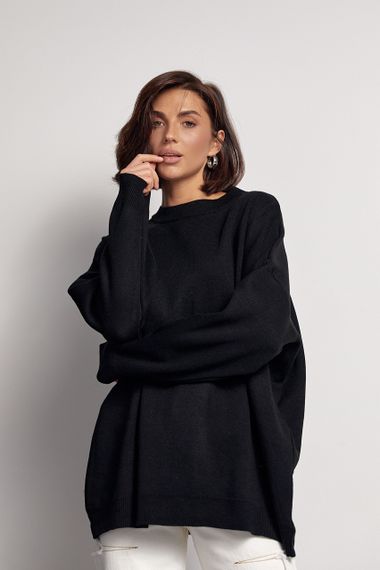 Женский однотонный джемпер oversize кроя - черный цвет, M (есть размеры) | Зображення 5