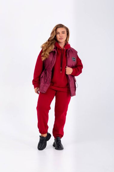Женский очень теплый спортивный костюм тройка с жилетом NB23027 цвет красный, размер 54/56 | Зображення 5
