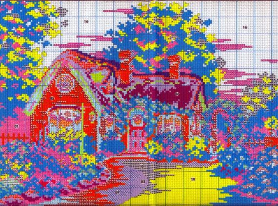 Набор для вышивания по нанесённой на канву схеме "Suburban house". AIDA 14CT printed, 37*30 см | Зображення 4