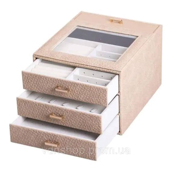 Шкатулка для украшений из эко кожи 3 яруса органайзер для ювелирных изделий HP-5-16CR | Зображення 1