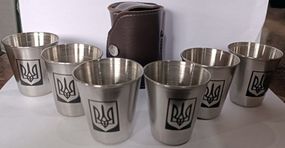 Рюмки в кожаном чехле "Тризуб 🇺🇦" (6шт по 75 мл) JB-03