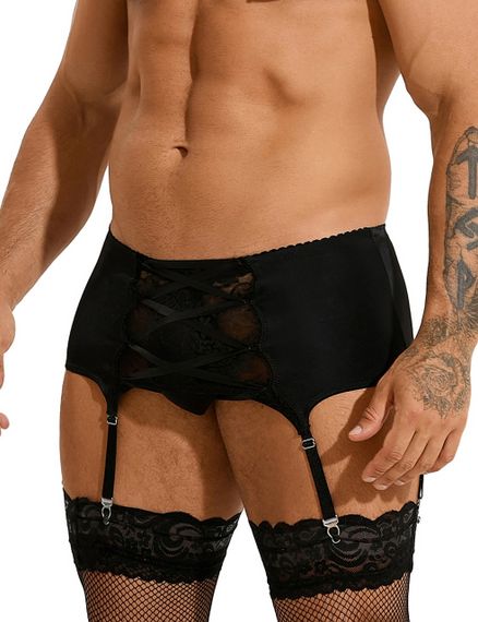 Мужской комплект Star Night пояс кружевной с подвязками и чулки-сетка, черный, S sexstyle | Зображення 12