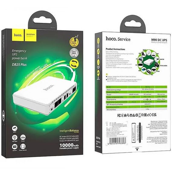 Джерело безперебійного живлення Hoco DB25 Plus Smart Mini UPS для роутерів 5V/9V/12V 10000 mAh White | Зображення 2