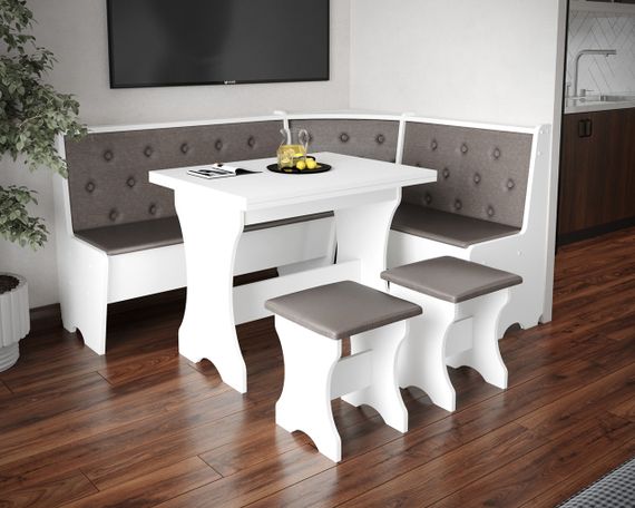 Куток кухонний зі столом та 2 табуретки 114х154 см Mebel-Service Тканина Durando 3 dark ДСП Білий