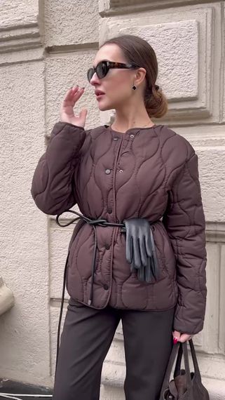 Куртка стеганная женская цвет шоколад M-L | Зображення 4