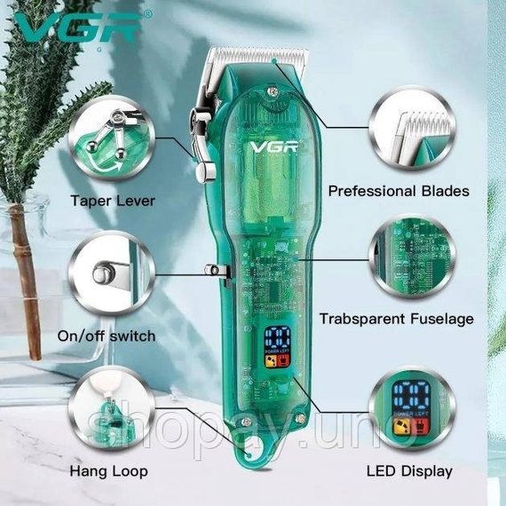 Профессиональная машинка для стрижки V-660 Professional Clipper Transparent Green • Аккумуляторная машинка для волос VGR V-660 | Зображення 5