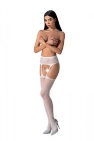 Эротические колготки-бодистокинг с тонкими подвязками Passion S028 One Size, white, открытый доступ sexstyle