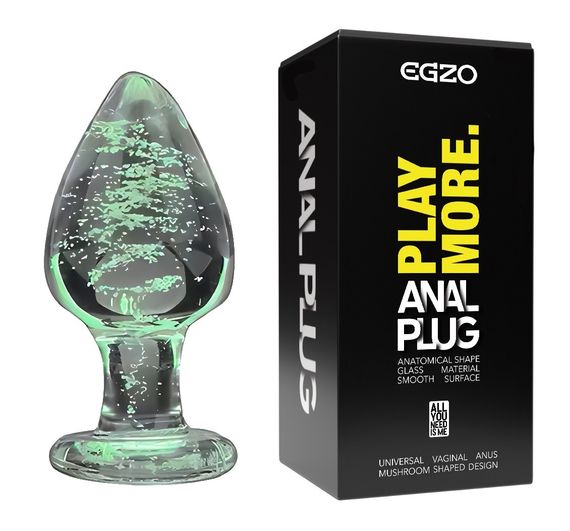 Анальний плаг зі скла, що світиться EGZO EAP-N (довжина 10 см, діаметр 4 см ) sexstyle