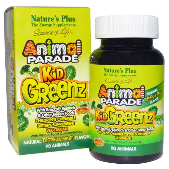 Мультиминеральный комплекс Nature's Plus Animal Parade, Kid Greenz 90 Chewable Tabs Tropical Fruit