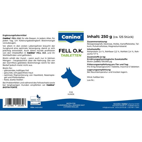 Вітаміни для собак з біотином для вовни Canina Fell O.K., 250 гр | Зображення 2