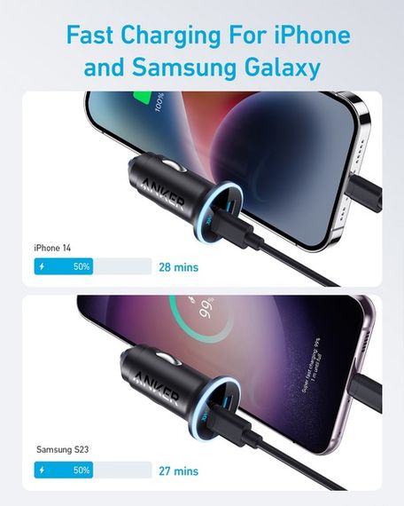 Автомобільний зарядний пристрій Anker PowerDrive 323 - 30W PD + 22.5W USB-A Black | Зображення 2