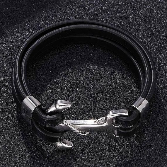 Мужской кожаный браслет Primo Rope Anchor с застежкой якорь - Black | Зображення 3