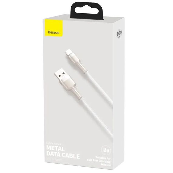 Дата кабель Baseus Cafule Metal Data USB to Type-C 66W (1m) (CAKF00010) White | Зображення 4