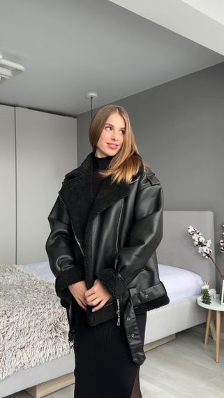 Дубленка OVERSIZE из эко-кожи женская, цвет черный XL | Зображення 2
