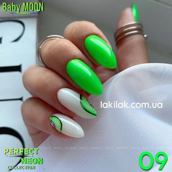 Гель-лак BABY MOON Perfect Neon №09 салатовий яскравий, 6 мл