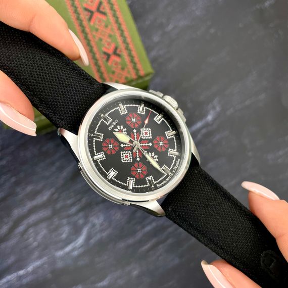 Патріотичний наручний годинник Awarder Embroidery Silver-Red Black Battery 10ATM | Зображення 4