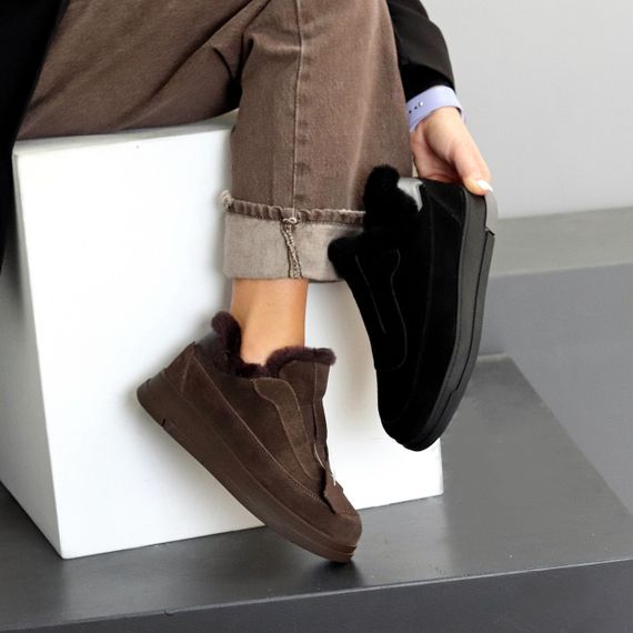 Стильные низкие шоколадные зимние ботинки натуральная замша | Зображення 8