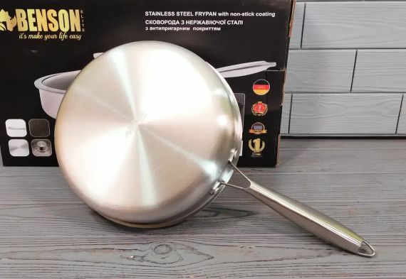 Cковорода глубокая Benson из нержавеющей стали 26 см (BN-587) Антипригарное покрытие | Зображення 2