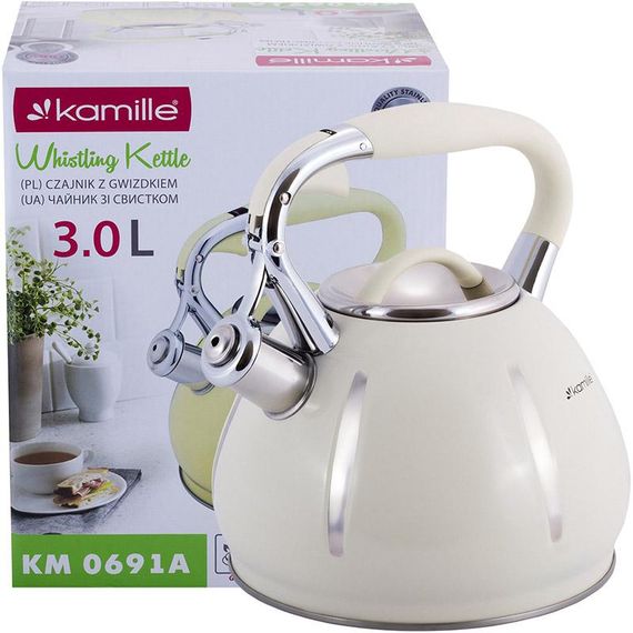 Чайник Kamille Marshmallow 3л з нержавіючої сталі зі свистком, бежевий | Зображення 5