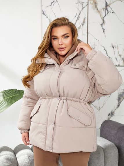 Женская теплая зимняя куртка на кулиске с капюшоном NB24035 цвет мокко размер 50/52 | Зображення 6