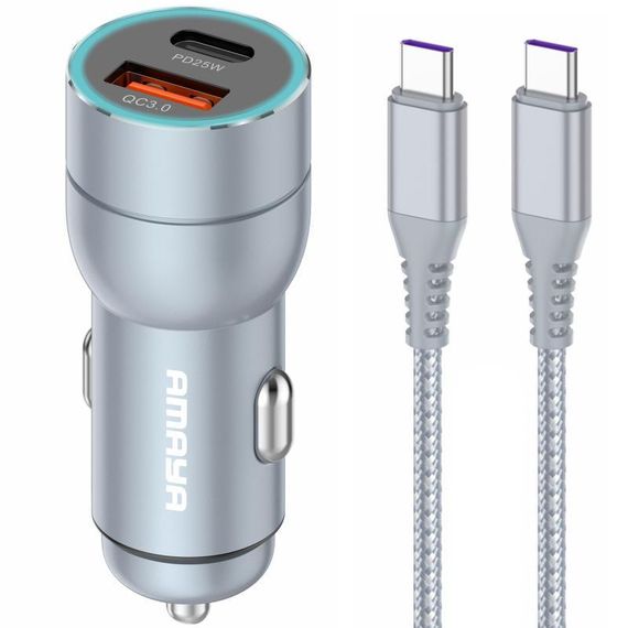 АЗП Amaya ACC-CC08 PD20W+QC3.0  total 43W (1USB-A/1C) + кабель Type-C to Type-C Gray