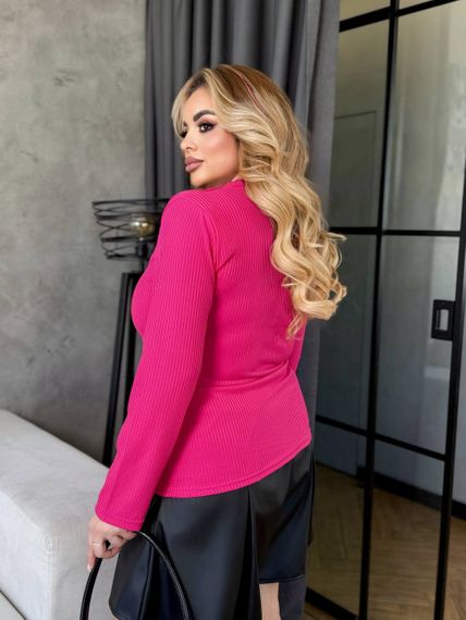 Женская кофта-лонгслив в рубчик с вырезами на плечах МТ357 цвет розовый, размер 50/52 | Зображення 3