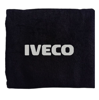 Полотенце с вышивкой махровое банное 70*140 черный автомобилисту Ивеко Iveco 00451