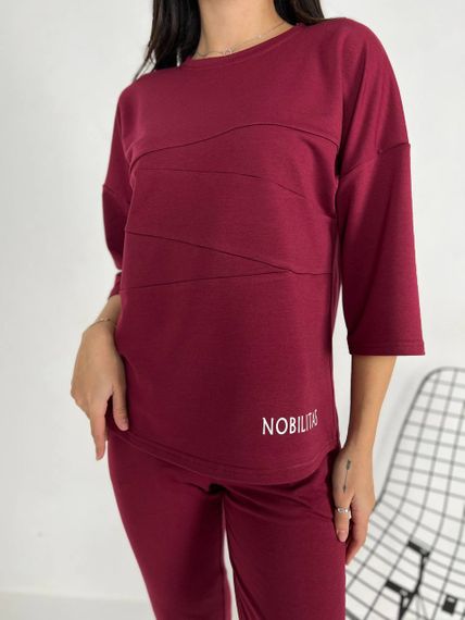 Женский спортивный прогулочный костюм с укороченными штанами NB24003 бордовый, размер 42/44 | Зображення 4