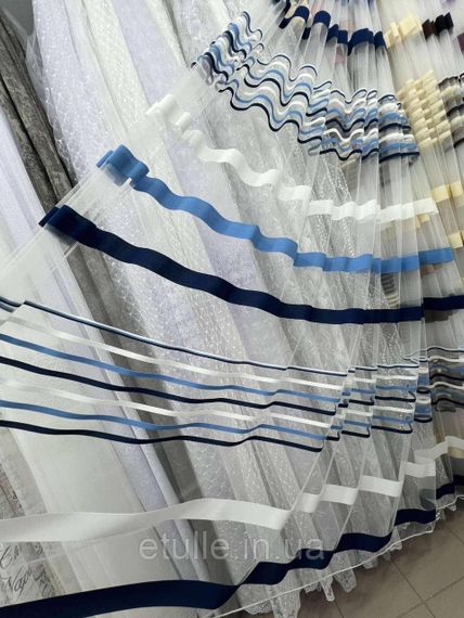 Тюль фатин полосками, полоса производства Турция, с утяжелителем цвет синий голубой