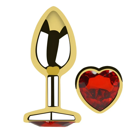 Анальна пробка із кристалом EGZO - Gold Heart Plug Red size S Sex Aura | Зображення 1
