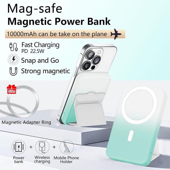 Портативний ЗП Power Bank JJT-A27-1 Gradient PD20W+QC 22.5W з БЗП 10000 mAh White / Green | Зображення 6