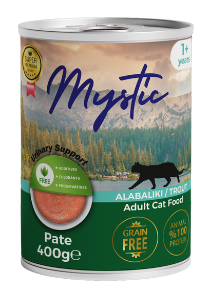Вологий корм Mystic паштет для дорослих котів з ФОРЕЛЛЮ 400г конс.
