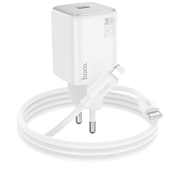 СЗУ Hoco N40 Mighty PD20W (1USB-C) + кабель Type-C to Lightning White | Зображення 1