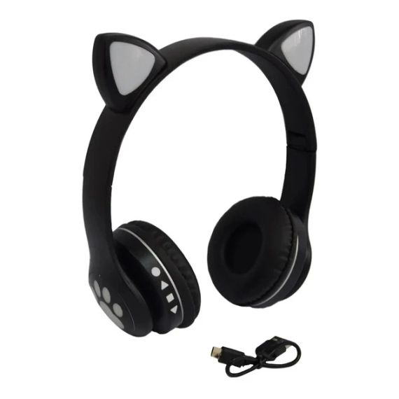 Бездротові дитячі Bluetooth-навушники з вушками та підсвіткою Cat-23M Чорний | Зображення 3
