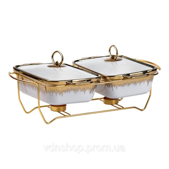 Фарфоровый мармит на 2 секции по 1 л золото HP1042 | Зображення 2