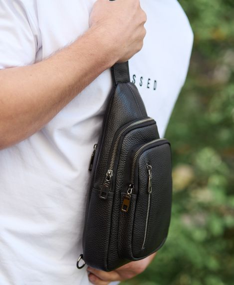 Сумка-слінг чоловіча чорна через плече з натуральної шкіри TIDING BAG 32545 | Зображення 6