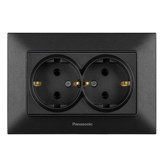 Розетка Panasonic Arkedia Slim двойная с заземлением,черная