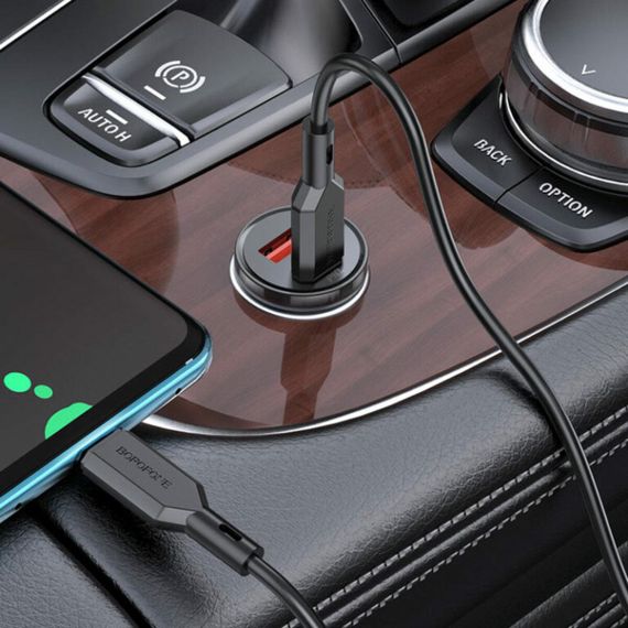 Автомобільний зарядний пристрій BOROFONE BZ18A PD20W+QC3.0 car charger set(Type-C to Type-C) Black | Зображення 2