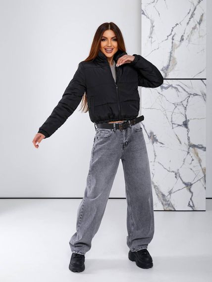 Женская короткая легкая весення куртка на молнии без капюшона  CU377 цвет черный, размер 46/48 | Зображення 4