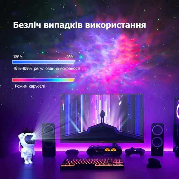 Ночник проектор звездного неба БОЛЬШОЙ Космонавт – лазерный светильник проектор астронавт с пультом | Зображення 2
